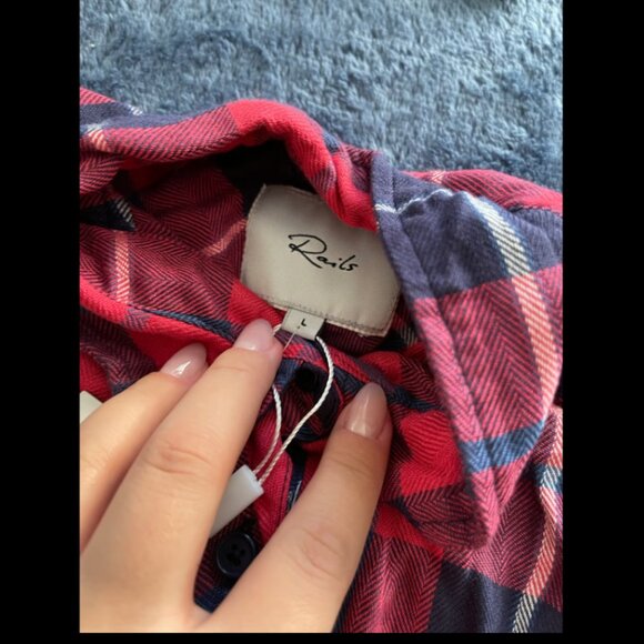 NWT NEW Rails Red Button Up Plaid Long Sleeveless Shirt Dress w/ slits LARGE - Picture 7 of 10